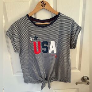 Eddie Bauer Navy and White Striped USA Tee size small